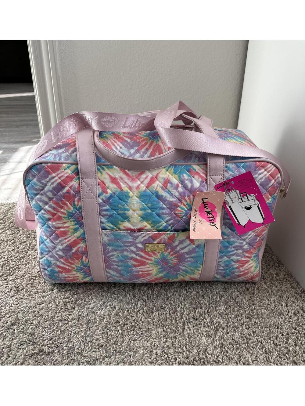 Betsey Johnson Luv Betsey Tye Die Pastel Weekender Duffle Tote Luggage Bag New